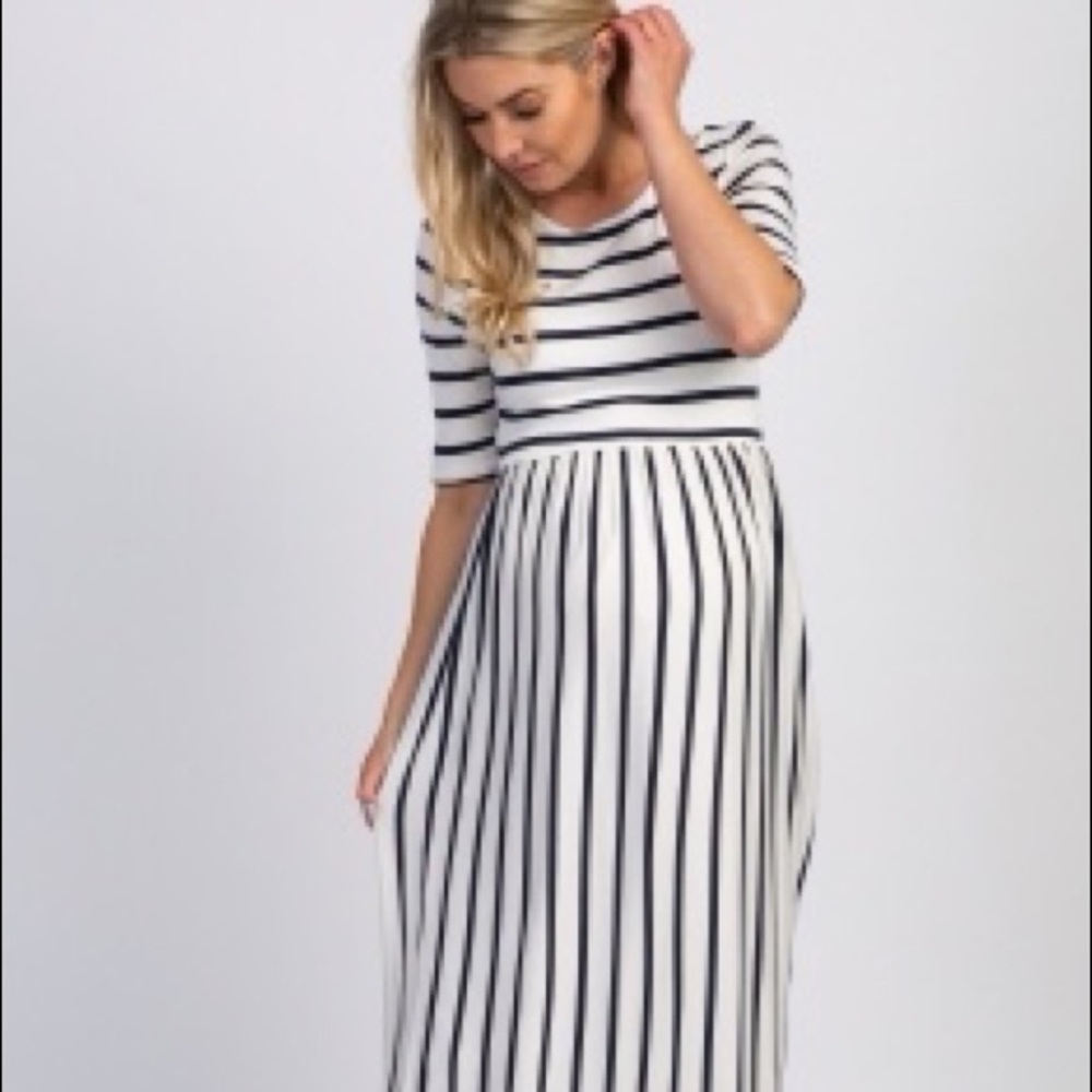 Pinkblush navy striped half sleeve maxi dress S